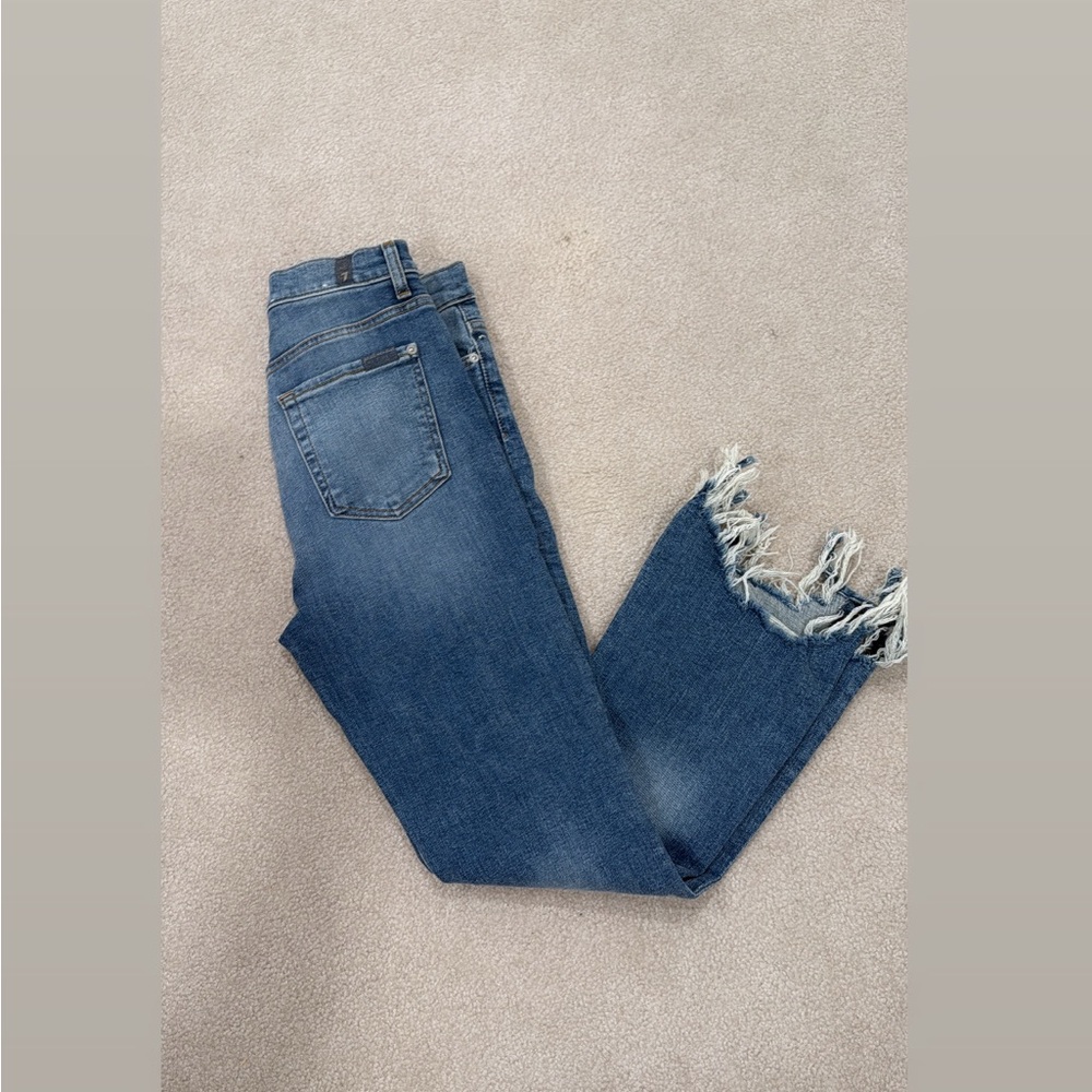 Women’s High-Rise Frayed Hem Blue Jeans
